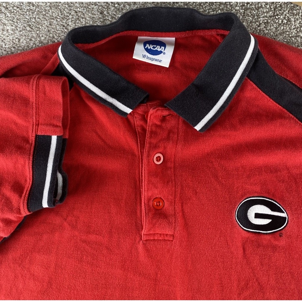 VTG NCAA Red/Black Colorblock Polo Mens XXL Cotton/Polyester Georgia Bulldogs